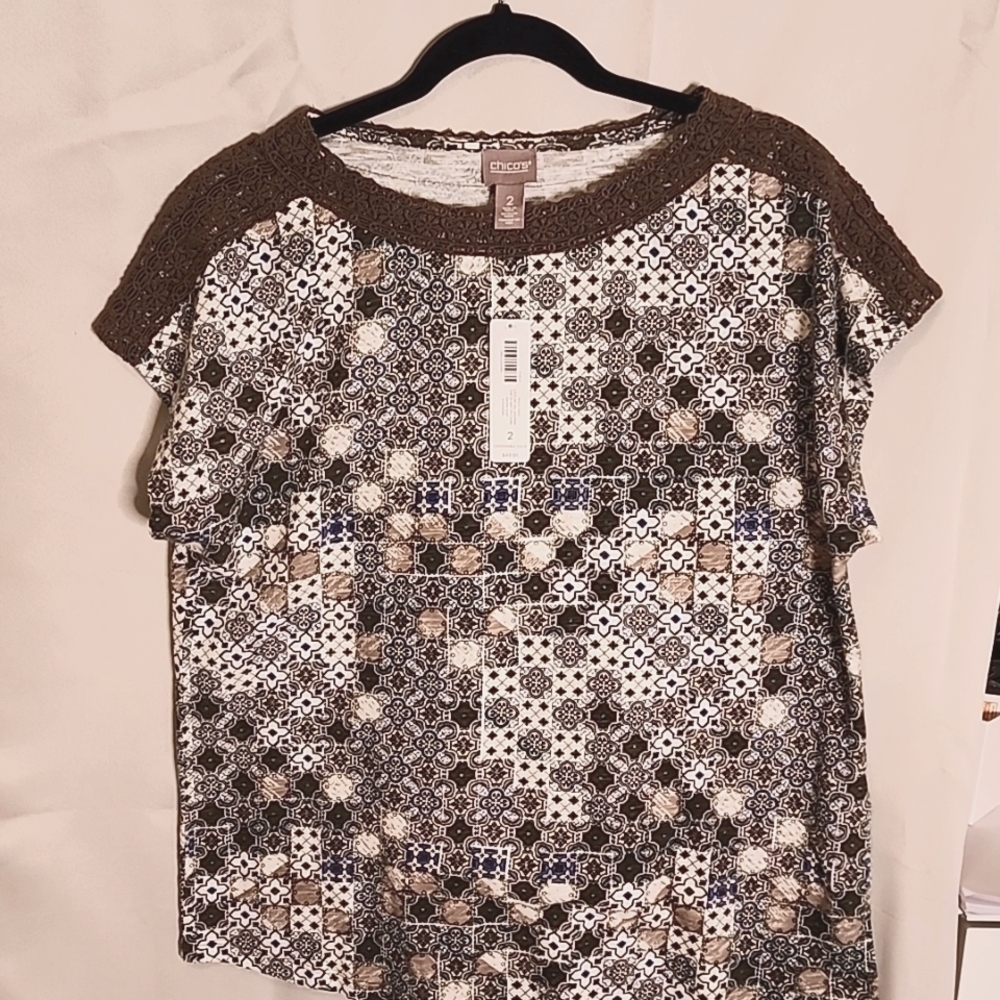Chico Lace Details Multi Pane Knit Top sz 2 (Large) NWT
